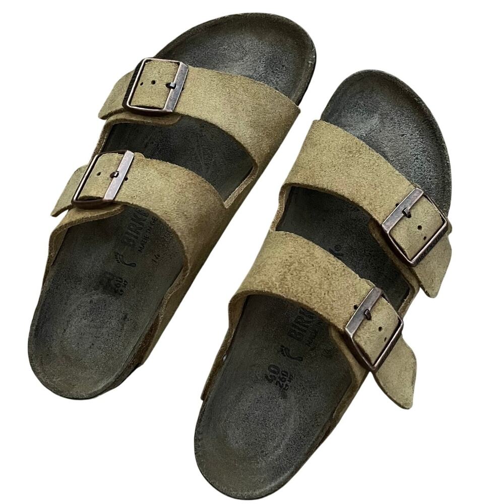 Birkenstock Arizona Taupe Suede Leather Sandals Size 40 Narrow Women 9 Men 7